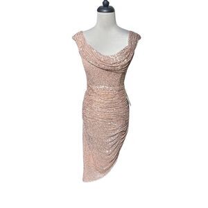 Cinderella Divine Small NWT Fitted Short Sequin Formal Dress CH190 Cold Shoulder